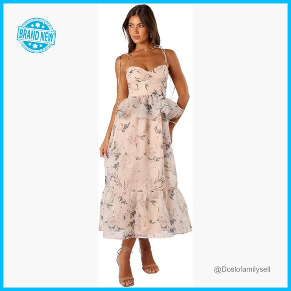 Floral Midi Dress Sweetheart Neckline Shirred Back Elegant Party Wear